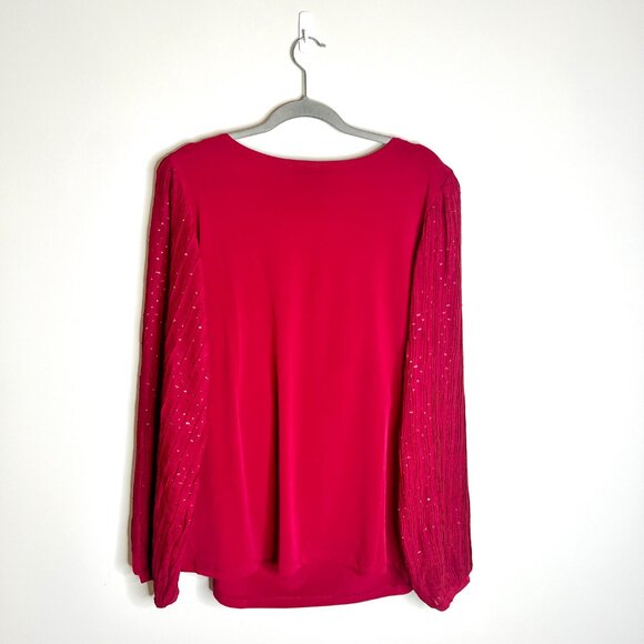 Susan Graver Occasions Raspberry Liquid Knit Twist Front Chiffon Top Festive XL - Picture 8 of 8